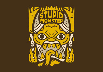 Fototapeta premium Illustration design of monster face with open mouth and hanging tongue