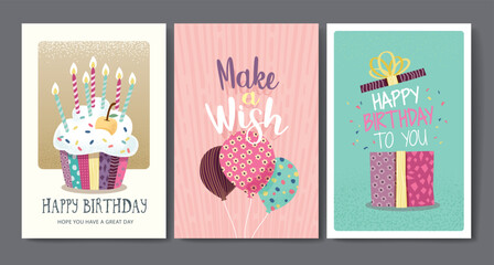Fototapeta na wymiar Set of birthday greeting cards design