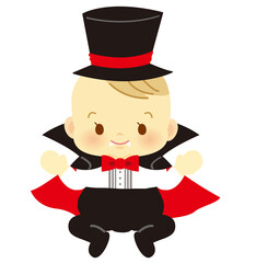 ハロウィンコスプレの赤ちゃん　ドラキュラ　正面　ベビー全身イラスト43(透過背景)
