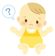 ベビー服を着た姿で不思議な表情の赤ちゃん＿吹き出し＿ベビー全身イラスト101(透過背景)
