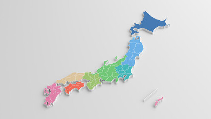 日本地図　地方色分け