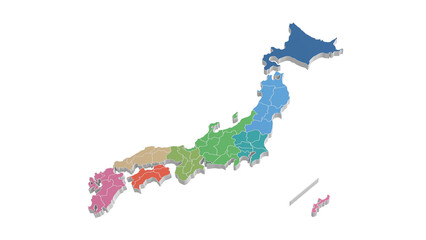 日本地図　地方色分け　透過素材