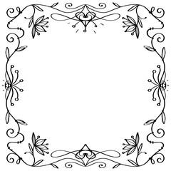 Vector square decorative floral frame. Greeting card. Black and white. Doodles.