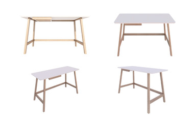 Wooden table isolated on white. Wood grain legs. PNG 3d rendering