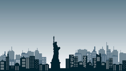 Vector background with statue of liberty in urban center