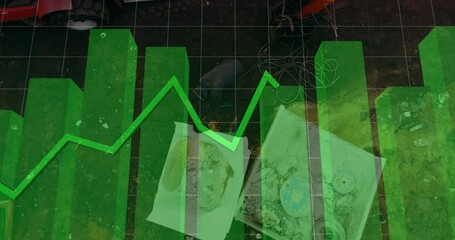 Animation of financial graphs and data over warehouse with trash - Powered by Adobe