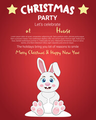 Christmas party invitation at... House with cute rabbit