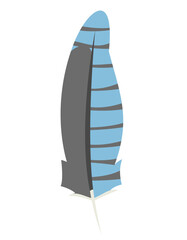 Blue jay feather in flat style. Beautiful design element.