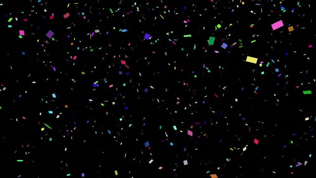 Animation of colorful confetti falling over black background
