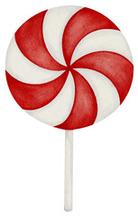red and white lollipop candy watercolor illustration
