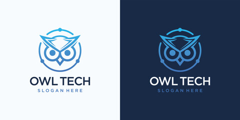 Owl technology logo design inspiration and business card template