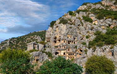 Ruins of the ancient city of Myra in Demre, Turkey. Ancient tombs and amphitheater.	
