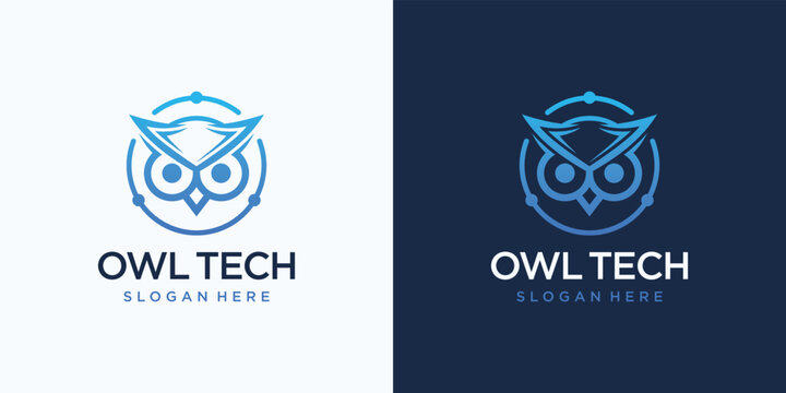 Owl technology logo design inspiration and business card template