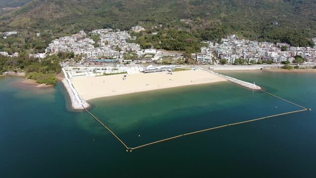 Aerial view of Hong Kong Lung Mei Tsuen coastline, including an artificial Beach extension