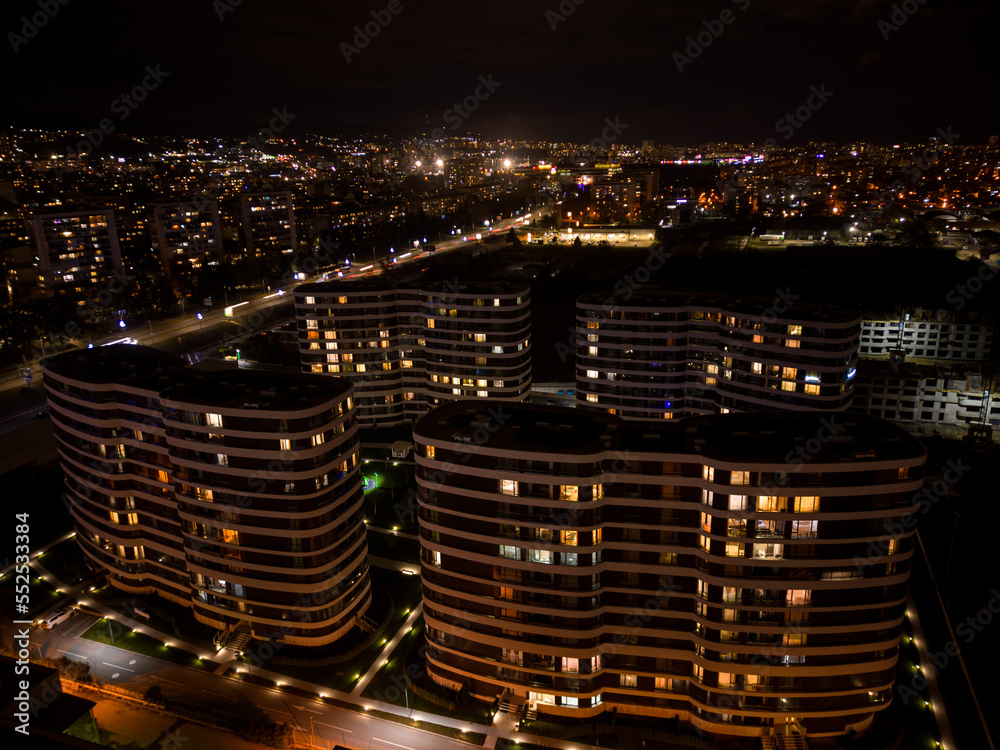 Wall mural Aerial view of Varna city at night. Night urban landscape.