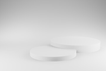 3d gray white cylinder podium minimal studio background. Abstract 3d geometric shape object illustration render.