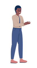 Joyful office worker semi flat color vector character. Editable figure. Full body person on white. Successful career simple cartoon style illustration for web graphic design and animation