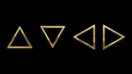 Isolated cut-out gold golden arrows buttons and pointers icons set on black background