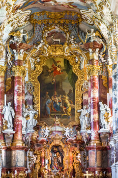 The interior of the Pilgrimage White Church, Stingaden, Germany