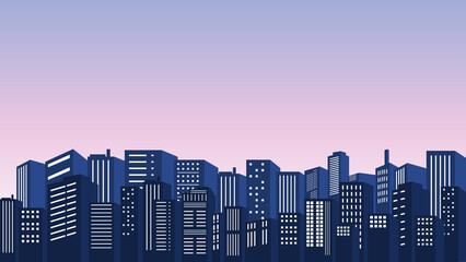Vector City Silhouette illustration with many buildings in blue cloud color