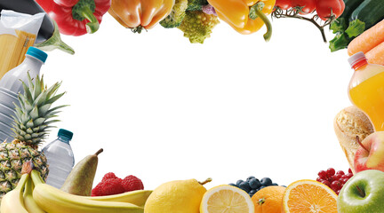 Frame made of of fresh groceries and copy space