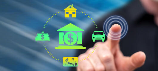 Man touching a personal loan concept