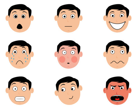 vector illustration of a set face with different emotions