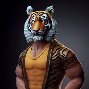 recommend clip art: Tiger in clothes. Man with a head of an tiger.