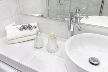 Bright empty modern bathroom with a sink in an apartment