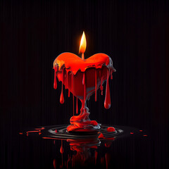 A candle of the heart shape object, melting expresses broken.