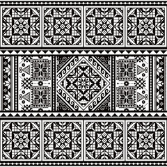 Ukrainian Pysanky vector seamless folk art pattern - Hutsul Easter eggs traditional geometric design in black and white
