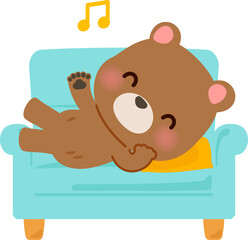 ソファでゴロゴロするクマのキャラクター