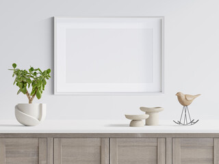 white picture frame on wall and decoration, mockup