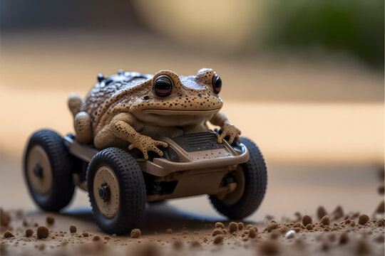 frog on toy car