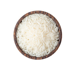 rice grains in wood bowl isolated on transparent png