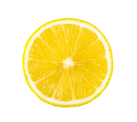 Top view of textured ripe slice of lemon citrus fruit isolated on transparent png - obrazy, fototapety, plakaty