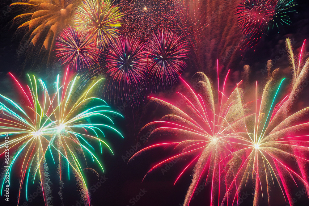 Wall mural fireworks in the night sky,, generative ai illustration