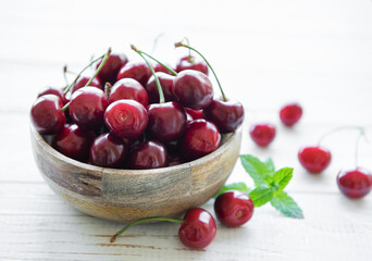 Fresh red cherries fruit in bowl