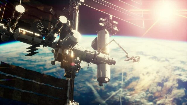 International Space Station ISS floating in orbit above planet earth
