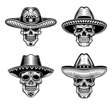 Mexican sugar skull in sombrero Day of the  Stock Illustration  73776940  PIXTA