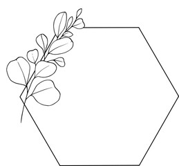 Vector Eucalyptus Flowers Wreath Frame line art on white background. Eucalyptus Leaves wreath outline. Wedding Circle border vector. Vector elegant wreath