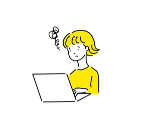 ノートパソコン　女性上半身　困った