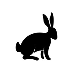 Easter bunny black silhouette. Hand drawn rabbit linocut icon. Vector illustartion isolated on white background. Easter rabbit silhouette for banner, print, card, logo design. Chinese symbol year 2023