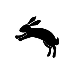 Easter bunny black silhouette. Hand drawn rabbit linocut icon. Vector illustartion isolated on white background. Easter rabbit silhouette for banner, print, card, logo design. Chinese symbol year 2023