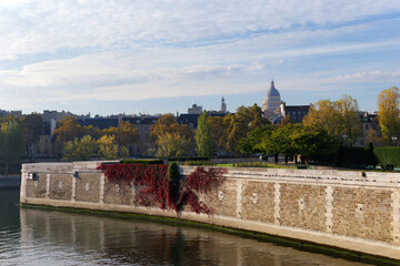 Seine river and public square of the  &Icirc;le-de-France in Paris city