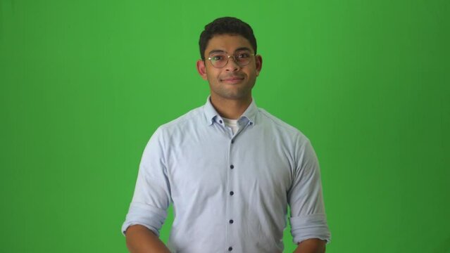 Mixed Race Man Asking How Are You In Ecuadorian Sign Language (ESL). medium shot