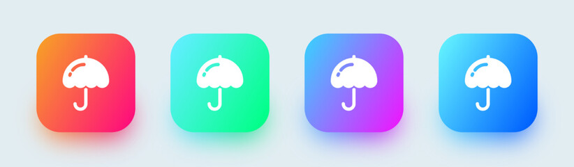 Umbrella solid icon in square gradient colors. Protection signs vector illustration.