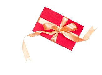 red gift box with a bow on a transparent background. View from above