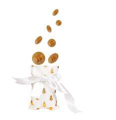 gift bag with flying gold coins