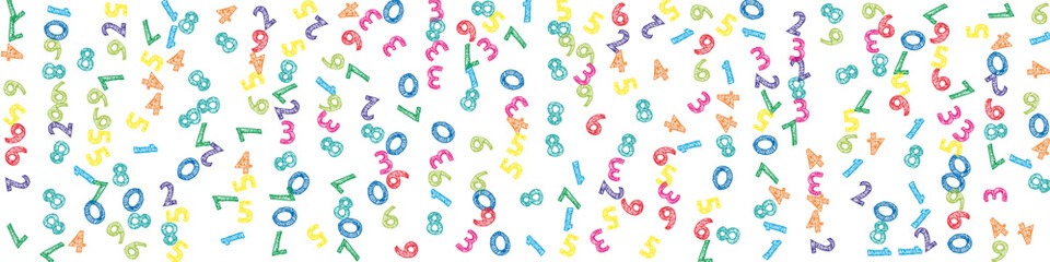 Fototapeta na wymiar Falling colorful sketch numbers. Math study concept with flying digits. Lovely back to school mathematics banner on white background. Falling numbers vector illustration.